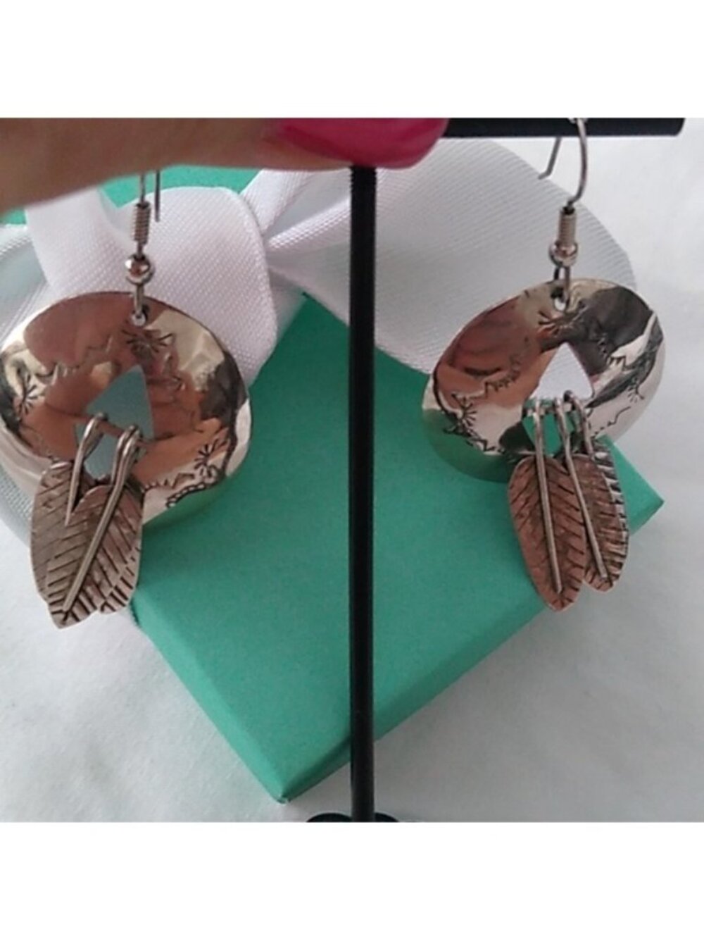 Vintage Sterling Silver Three Feather Earrings on French Hooks